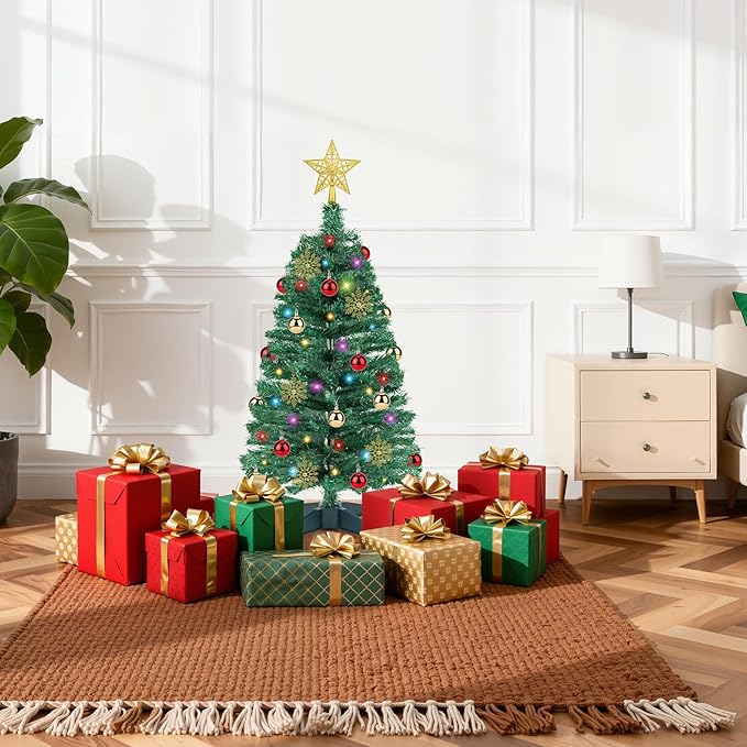 3 FT Artificial Christmas Tree with Lights - 12 Lighting Modes, Timer&Ornaments, Mini Fake Xmas Tree for Tabletop, Home, Office, Christmas Decoration Tree Decor