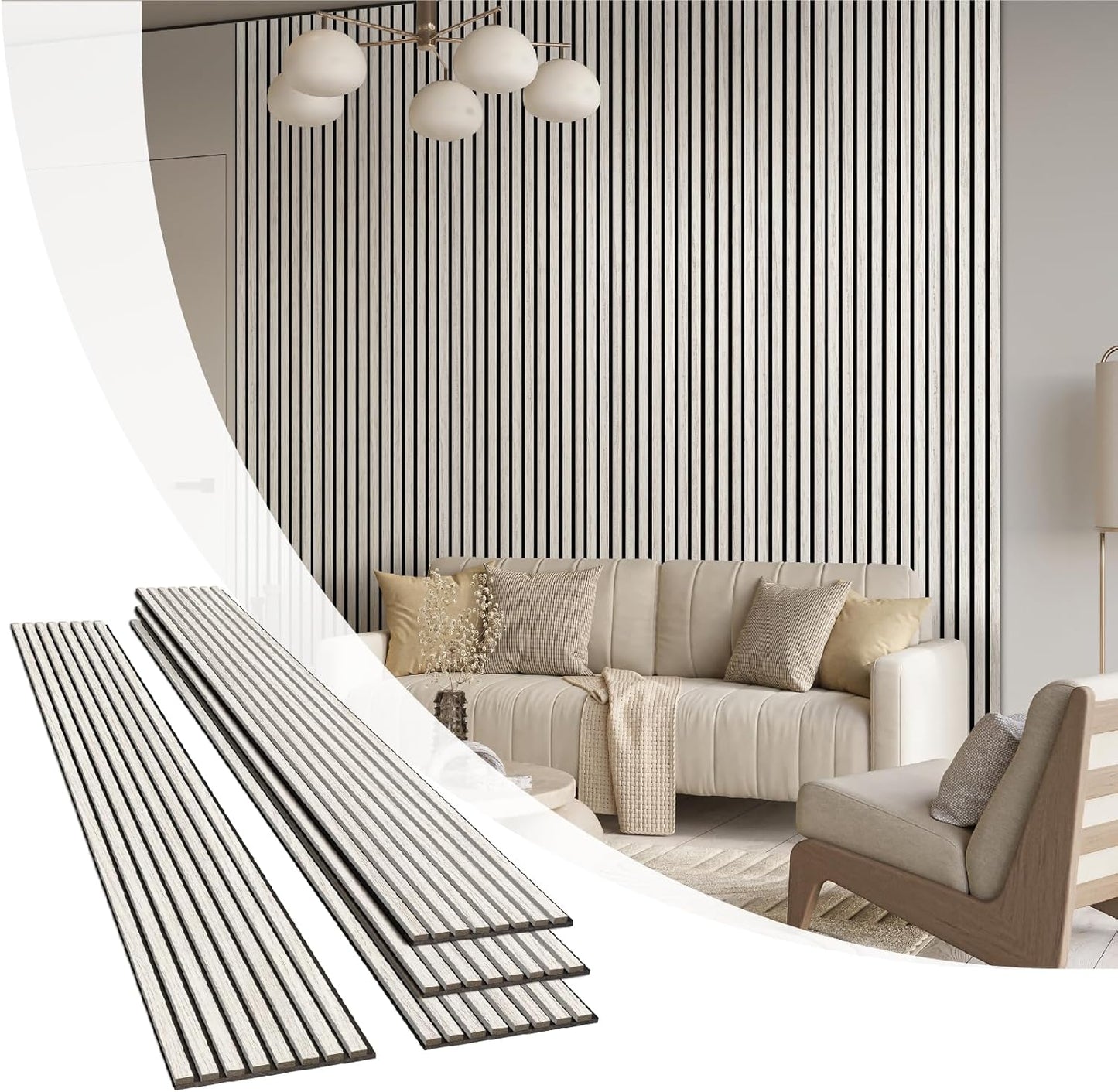 Olanglab Wood Slat Wall Panels 4 Pack, Wooden Acoustic Wall Panels, 94.5"x12.6" Each 3D Wall Panels for Interior Wall Decor (White-Extendo Trio)