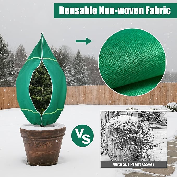 IC ICLOVER Plant Covers Freeze Protection for Winter, 4 Pack 32"x47" Frost Blankets for Outdoor Plants with Zipper Drawstring, Plant Freeze Protection Tree Cover Bags Cloth for Shrub Bush Fruit Potted