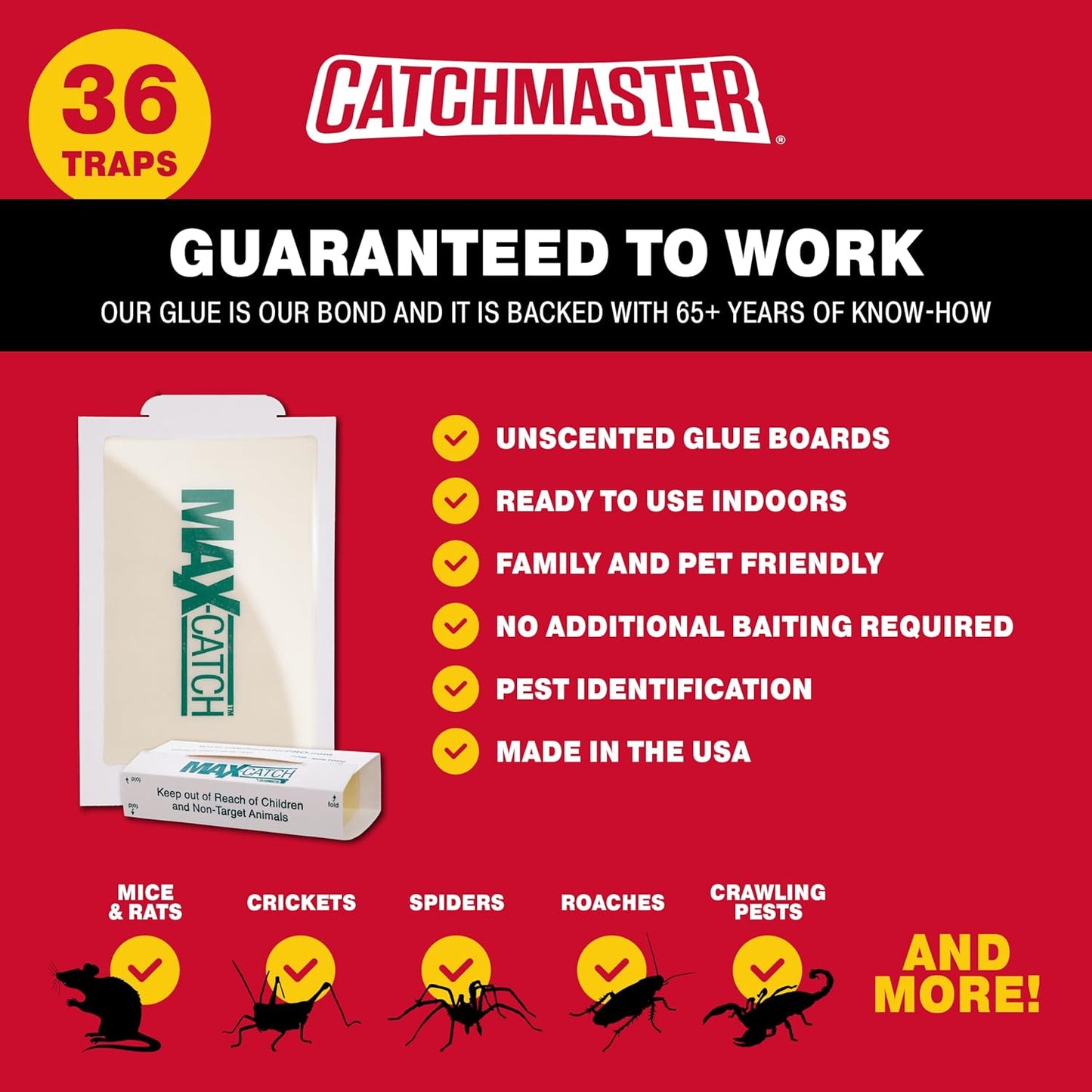 Catchmaster Max-Catch Mouse & Insect Glue Trap 36PK, Mouse Traps Indoor for Home, Sticky Pest Control Adhesive Tray for Catching Bugs, Non Toxic Bulk Unscented Glue Boards