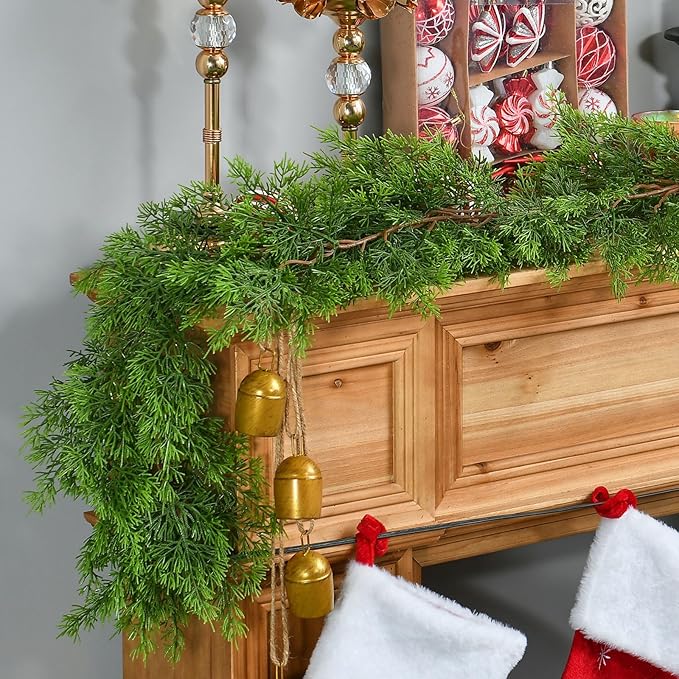 6.3FT Christmas Cedar Garland Artificial Cypress Greenery Soft Faux Pine Realistic Green Garland for Mantle Fireplace Table Wall Indoor Christmas Decorations