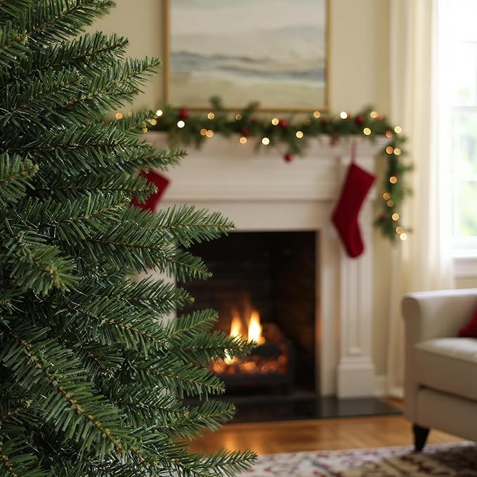 Himimi Pre-Lit Christmas Trees Slim Fraser Fir Artificial Tree with Multicolor LED Lights, Layered Brach Tips Noble Holiday Décor, Foldable Metal Stand & Protective Foot Caps, 6 Foot