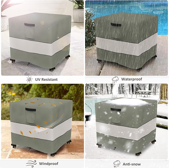 Patio Wicker Side Table Cover,22W x 22D x 18H inch,Waterproof Square Patio Small Side Table Cover,Suitable for 3-Piece Outdoor Wicker Patio Bistro Set Side Table Grey Green