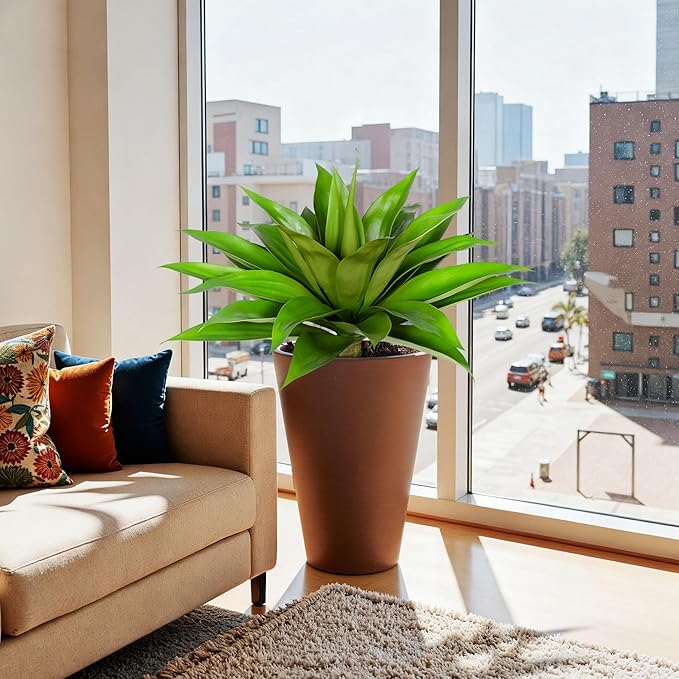 Artificial Agave Plant 25.6'' Fake Agave Plant Artificial Plants Outdoor Uv Resistant Artificial Fake Plants Suitable for Indoor Home Decor Outdoor Courtyard Balcony Terrace Decor 1Pcs (Green)