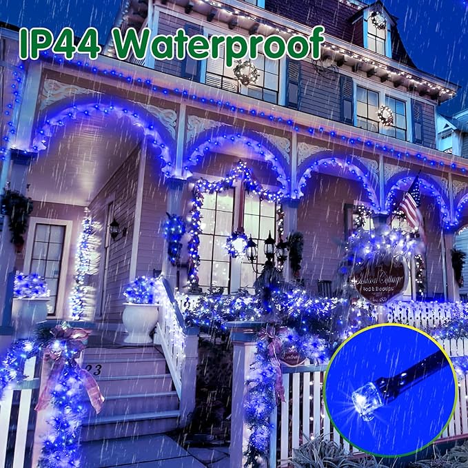 XURISEN 403FT 1000 LED Christmas Lights Outdoor Green Wire String Lights 8 Modes with Timer Memory Waterproof Fairy Light Plug in for Xmas Tree Wedding Yard Party Holiday Decorations(Blue)