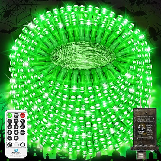 JXLEDAYY 200 FT 500 LED Christmas Lights Outdoor Fairy Lights Plug in Clear Wire String Lights Waterproof 8 Modes Timer for Outside Xmas Garden Tree Patio Yard Party Decorations-Green