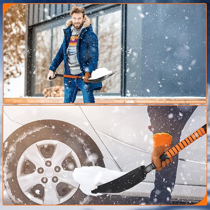 4 in 1 Snow Brush for Car, 33"-42" Ice Scrapers with Foam Grip Car Warm Gloves Snow Shovel and Working Gloves, Winter Windshield Extendable Car Cleaner Tool Accessories