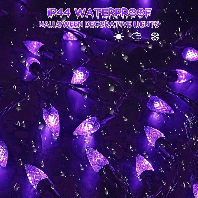 2 Pack C6 Christmas Lights Outdoor Indoor, Total 200 LED 66 FT Connectable Christmas String Lights with Timer & 13 Modes, Waterproof Twinkle Light for Xmas Tree Yards Party Wedding Decorations(Purple)