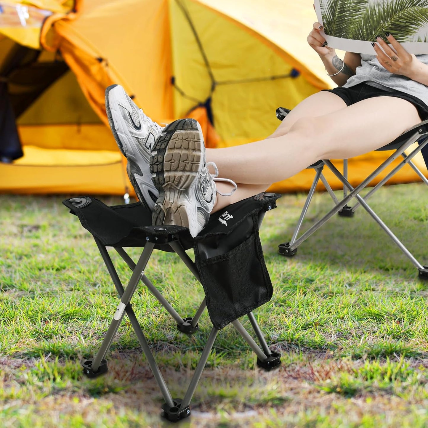 Roptat 2 Pack Camping Stool,Portable Folding Compact Lightweight Stool Seat for Camping Fishing Hiking Gardening Outdoor Walking Backpacking Travelling and Beach with Carry Bag (Black)