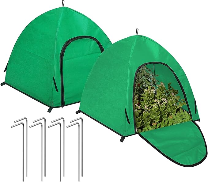 Winter Large Plant Covers Freeze Protection with Stakes, 24.4 x24.4 x22.4inch Warm Plant Protection Tent Foldable with Zipper Door, Plant Snow Ice Covers Protecting Fruit Tree (2Pack)