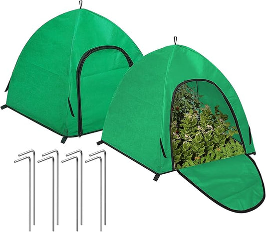 Winter Large Plant Covers Freeze Protection with Stakes, 24.4 x24.4 x22.4inch Warm Plant Protection Tent Foldable with Zipper Door, Plant Snow Ice Covers Protecting Fruit Tree (2Pack)