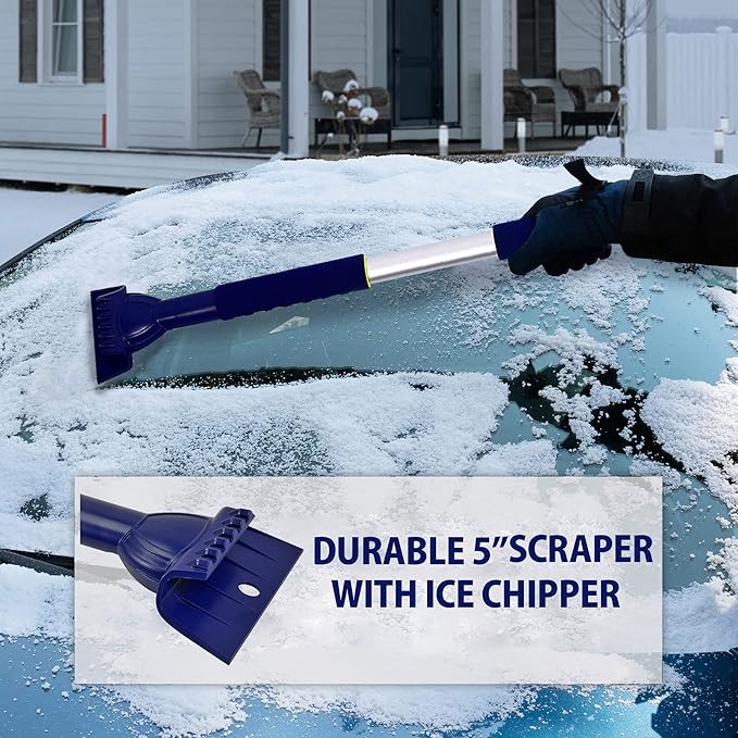 Michelin Snow Brush for Car Windshield (Pack of 2) - Snow and Ice Scraper with 43–63" Extendable Handle, 13" Swivel Head with Squeegee, 5" Heavy Duty Ice Scraper for SUV, Truck, Van, Auto Cleaning