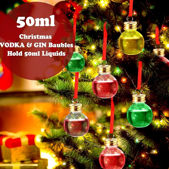 Patelai 18 Pcs Christmas Drink Balls Shot Glass Ornament Plastic Fillable Christmas Tree Ornaments Xmas Water Bottle Bulbs for Holiday Party Indoor Outdoor (Colorful)