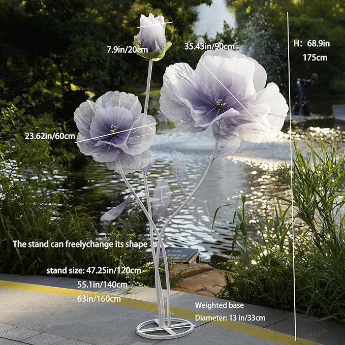 Giant Flowers for Decoration,Large Fake Flower with Standing Stems and Base,Big Artificial Flowers for Home Decor,Wedding Background Decor,Shop Window Display,Banquet,Garden Party (Purple)