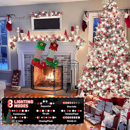 QITONG 4 Pack Red and White Solar Fairy Lights, Each 33ft 100 LED Christmas String Lights Outdoor Waterproof, 8 Modes Silver Wire Twinkle Lights