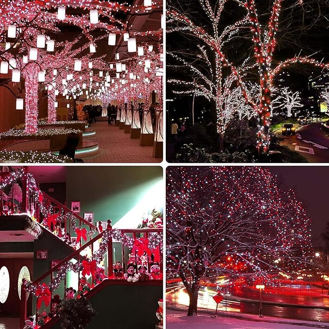 Connectable 240LED 88Ft 13Modes Christmas String Lights Outdoor Indoor | Extendable Green Wire Red & White Christmas Tree Lights with Timer | Twinkle Fairy Light Plug in for Xmas Tree (Red & White)
