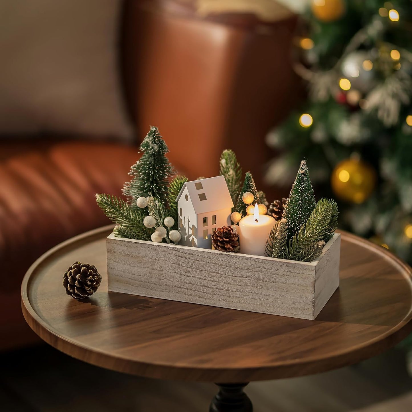 NUPTIO Wooden Box Centerpiece for Table: 2 Pcs 11.8" Long Wood Rectangle Planter Boxes - Farmhouse Washed White Planters for Fall Wedding Dining Living Room Window Mantel Table Decor