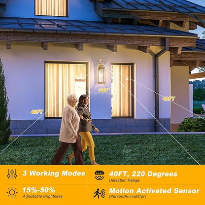 Large Motion Sensor Outdoor Wall Light 20" - Gold Dusk to Dawn Outdoor Lighting, Modern Wall Mount Light Fixture, Waterproof Porch Light Fixture for Outside House Garage, 3 Modes/Anti-Rust