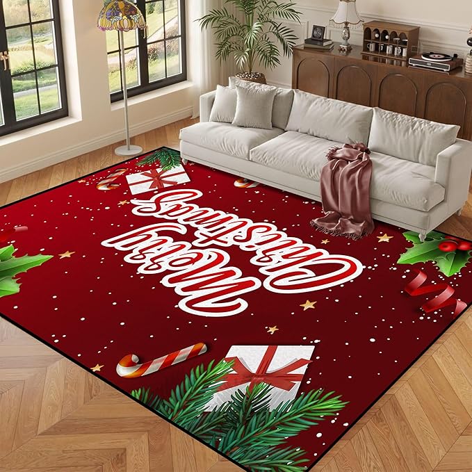 Christmas Decorative Rug 6' x 9' for Bedroom Living Room Christmas Tree Area Rug Indoor Throw Area Rug Washable Non Slip Rug for Dining Room Home Study Holiday Decor