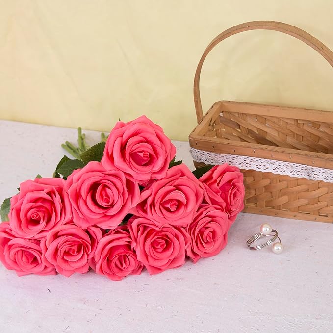 15pcs Fake Roses Artificial Silk Flowers Faux Rose Flower Long Stems Bouquet for Arrangement Wedding Centerpiece Party Home Kitchen Decor