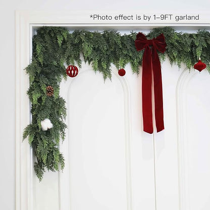2Pcs 6FT Christmas Cedar Garland Artificial Real Touch Thickness Realistic Greenery Pine Garland for Mantle Fireplace Outdoor Indoor Christmas Decorations