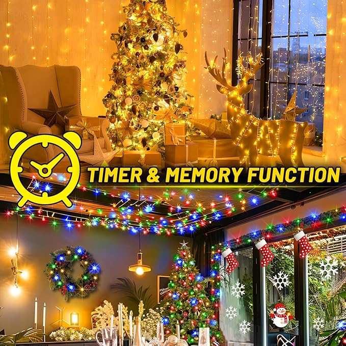 KNONEW Christmas Lights Outdoor 500 LED 197FT Green Wire Color Changing String Lights with 11 Modes & Timer Dimmable Fairy Light for Xmas Tree Roof Yard Wedding Decorations(Warm White to Multicolor)