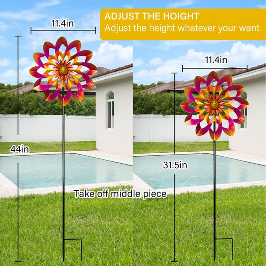 45" Gerbera Wind Spinners for Yard and Garden, Golden Balls Kinetic Wind Spinner Outdoor Decor, Wind Sculpture Yard Art Decorations for Patio, Lawn & Garden