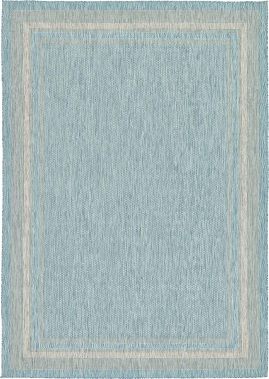 Unique Loom Outdoor Border Collection Area Rug - Soft Border (8' x 11' 4" Rectangle, Aquamarine/ Ivory)
