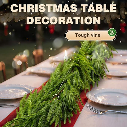 2Pcs 6FT Christmas Norfolk Pine Garlands,Real Touch Garland, Faux Greenery Garland for Fireplace Mantle Indoor Outdoor Holiday Party Home Decor（2-Pack）