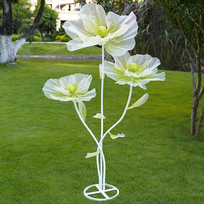 Giant Flowers for Decoration,3-Head Large Artificial Silk Flower with Standing Stems and Base for Party Banquet Wedding Reception Background Decor Home Decor (Cyan Gradient)