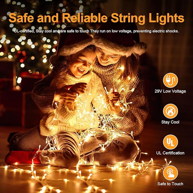 125FT 380 String Lights Indoor Outdoor Clear Wire, Plug in Christmas String Lights Connectable, Timer & Memory, Waterproof Twinkle Tree Light for Indoor Outdoor Classroom Patio Yard Holiday Decoration