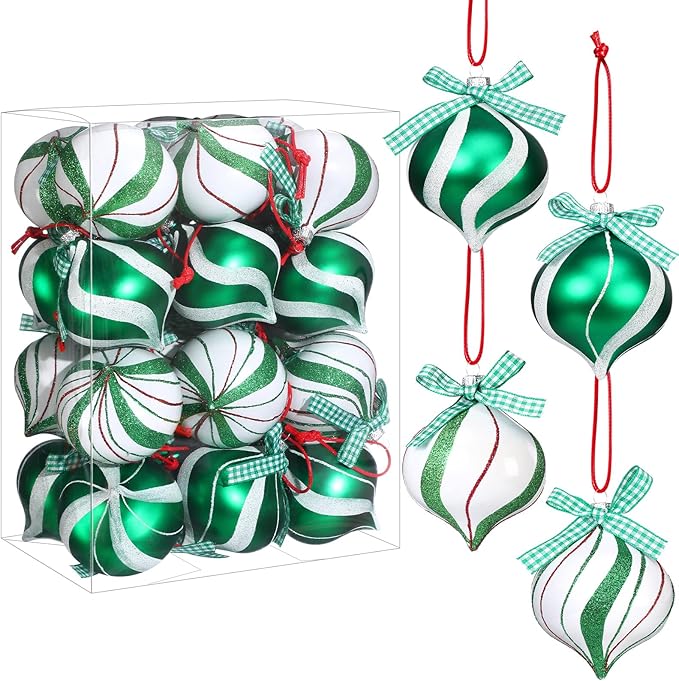 Syhood 24 Pcs Christmas Tree Ornaments, Christmas Ball Decorations Set, Shatterproof Baubles Xmas Tree Hanging Decor, Peppermint Candy Ball Red White Green Stripes Party Holiday(Cute,2.56 Inches)
