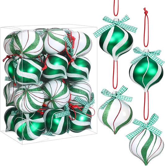 Syhood 24 Pcs Christmas Tree Ornaments, Christmas Ball Decorations Set, Shatterproof Baubles Xmas Tree Hanging Decor, Peppermint Candy Ball Red White Green Stripes Party Holiday(Cute,2.56 Inches)