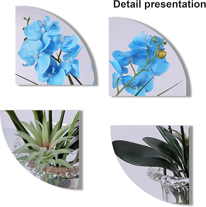 Jusdreen Artificial Blue Orchid in Glass Vase, Realistic Phalaenopsis Arrangement with Potting for Home Office Table Decor, 14.5 Inch Orchid Centerpiece