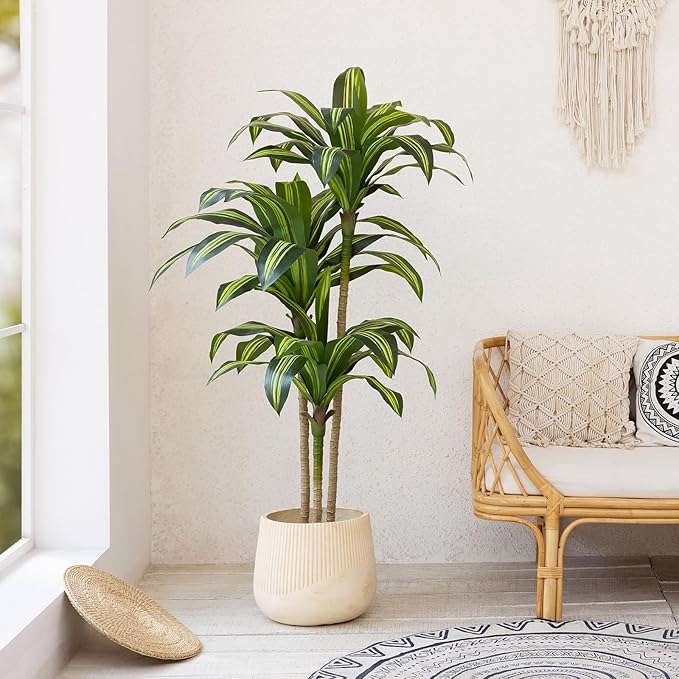 Artificial Dracaena Tree 5FT Tall Fake Tree - Faux Indoor Plant with UV Resistant Potted Design - Realistic Large Artificial Plants for Home Living Room Office Decor Indoor