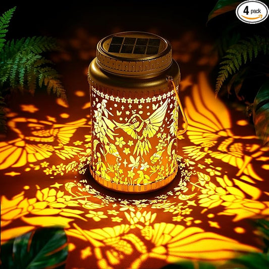 Cooo 4 Pack Solar Lanterns Outdoor Waterproof Hummingbird Red_Sage Solar Pathway Lights Landscape Path Christmas Gifts for Women Mom Grandma for Outdoor Table Lamps Garden Yard Backyard Decor -Gold