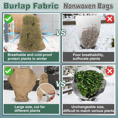 ANPHSIN 50ftx40in Natrual Burlap Plant Covers Freeze Protection - Winter Frost Plant Blankets, Frost Cloth Tree Wrap for Outdoor Bushes Trees Potted Plants Cold Weather