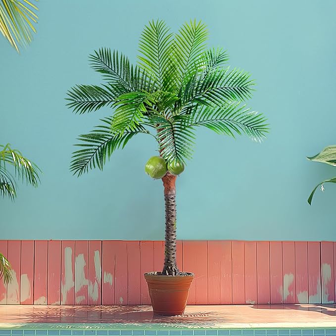 6FT Artificial Phoenix Palm Tree with Coconut Fruit Artificial Plants Indoor Outdoor Large Faux Coconut Silk Palm Tree Tropical Fake Palm Plant for Modern Farmhouse Yard Outside Patio Poolside