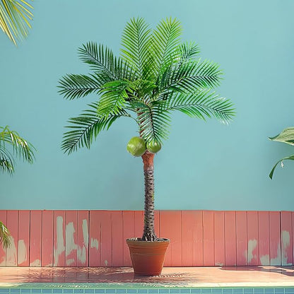 6FT Artificial Phoenix Palm Tree with Coconut Fruit Artificial Plants Indoor Outdoor Large Faux Coconut Silk Palm Tree Tropical Fake Palm Plant for Modern Farmhouse Yard Outside Patio Poolside