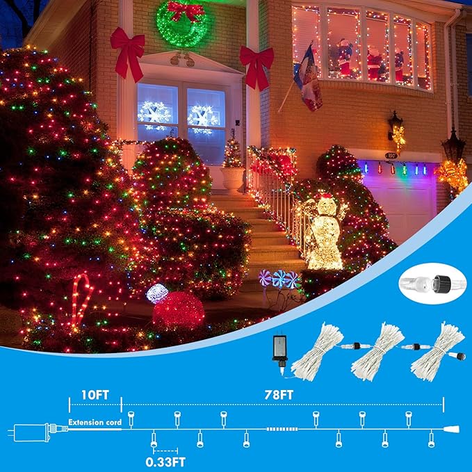 88FT 240LED Connectable String Lights Indoor Outdoor Clear Wire, Cold White⇋Multicolor Christmas String Lights, Plug in Twinkle Fairy Light With Timer For Wedding Patio Tree Yard Christmas Decorations