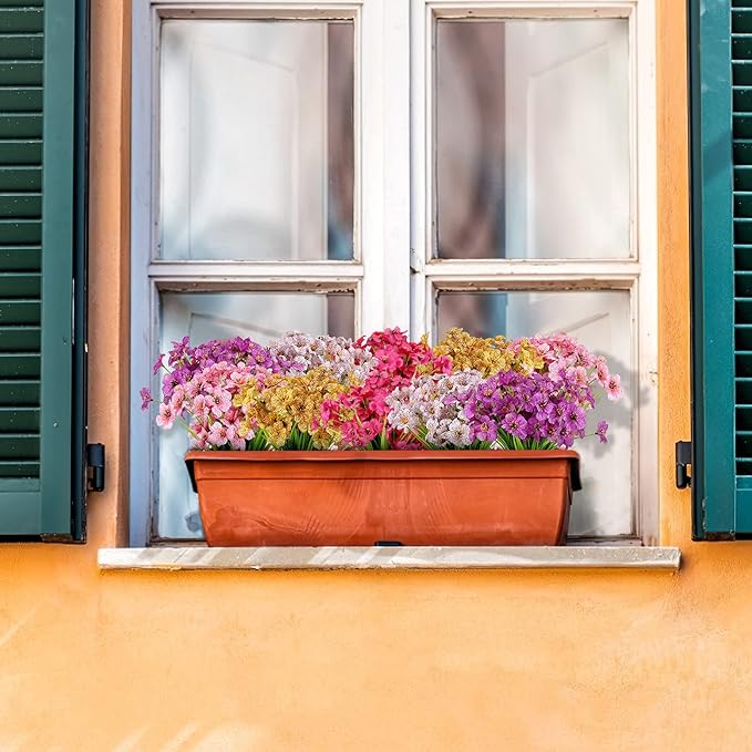 AmyHomie 20 Bundles Artificial Flowers for Outdoor Outside Spring Summer Decoration UV Resistant Faux Flowers No Fade Fake Plastic Plants Garden Porch Window Box Decorating (Fuchsia)