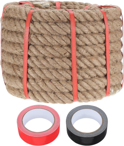 MECCANIXITY Jute Rope 1.1 Inch x 30ft, Thick Twine Rope Ropes Braided Jute Twine Natural Brown Burlap Cord String Heavy Twisted with Tapes for Decorative Crafts Railing Swing Tug of War