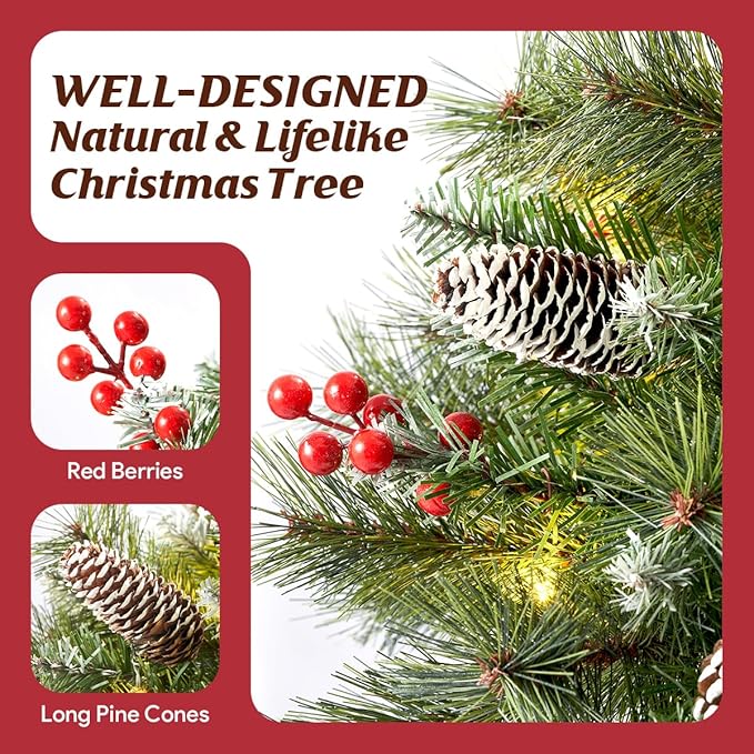 Set of 2 18 Inch Pre-lit Outdoor Christmas Tree with 50 Multi-Color Lights, Timer, Battery Operated Pre-Decorated Frosted Christmas Urn Filler for Pathway &Porch& Yard Decorations