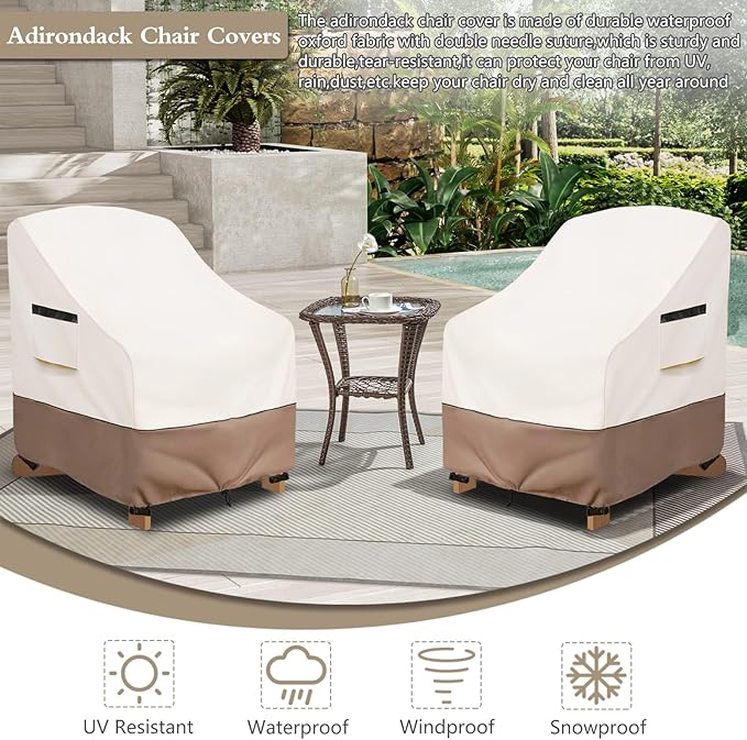 Adirondack Chair Covers Waterproof Patio Furniture Covers, 32W x 35D x 36H Inches Outdoor Chair Cover 2 Pack (Beige)