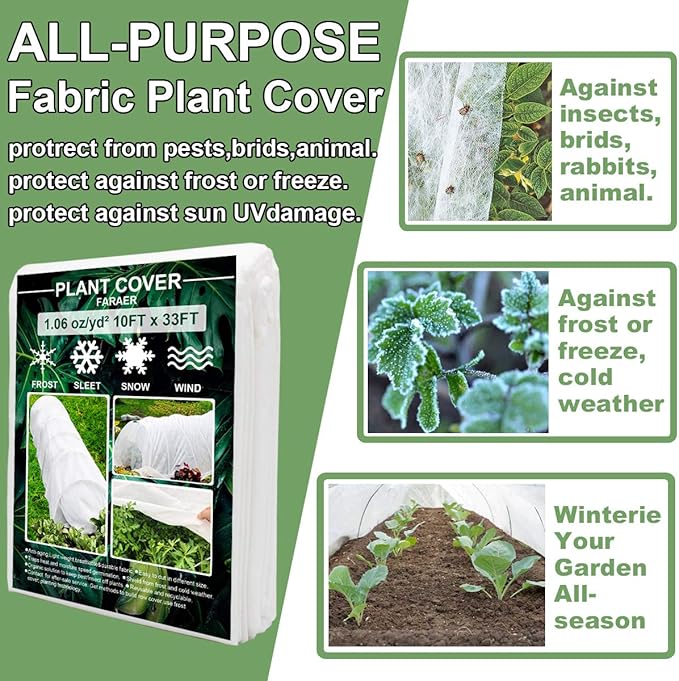 Plant Covers Freeze Protection, 10ft×33ft Reusable Rectangle Frost Protection Floating Row Cover Plant Blanket Garden Winterize Cover for Cold Weather Snow