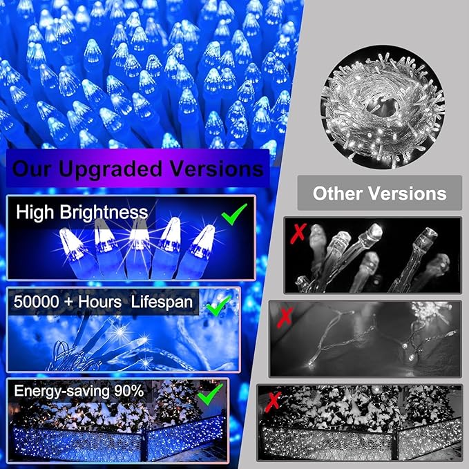 810 LED Christmas Lights with 180 Drops, 82ft 12 Modes Blue Fairy String Lights with Timer Dimmable, Waterproof Twinkle Lights for Indoor Outdoor Holiday Wedding Party Eaves Yard Yard Christmas Decor