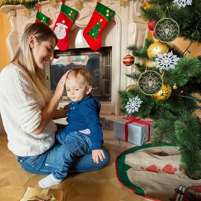 Spider Ornament Set of 2 – 24K Gold Plated Crystal-Studded Hanging Ornament & Multidimensional 5D Spider Ornament for Christmas Tree Decor by Matashi