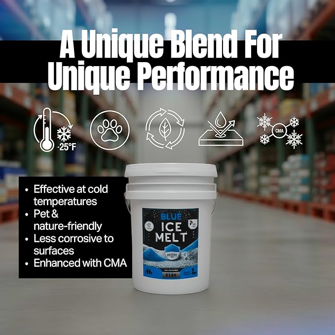 Blue Ice Melt -25°F Effective, Pet Safe Eco-Friendly De-Icer, Fast-Acting Granules for Driveways, Walkways & Entryways, 20 lb Pail