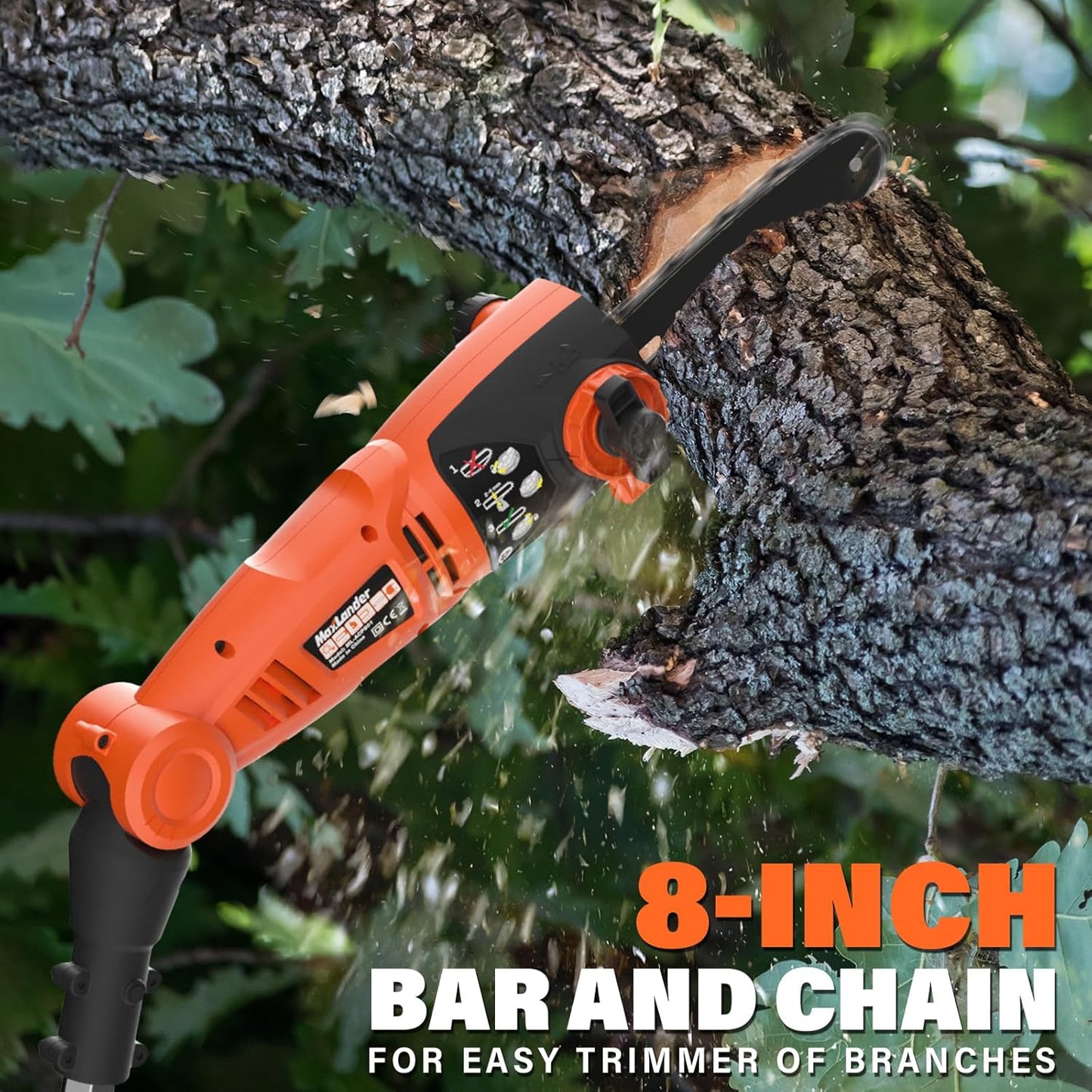 MAXLANDER 8-Inch Electric Pole Saw Corded - 6 Amp Pole Saws for Tree Trimming, 15-Feet MAX Reach Pole Saw, 31ft/s Cutting Speed - Easy Tree Trimming & Tool-Free Setup