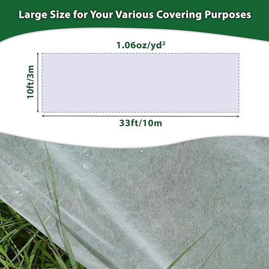 10 * 33 FT Plant Covers Freeze Protection, 1.06 oz/yd² Large Thick Floating Row Cover Fabric for Winter Frost Protection, White Blanket Cloth for Outdoor Garden Vegetables in Cold Weather